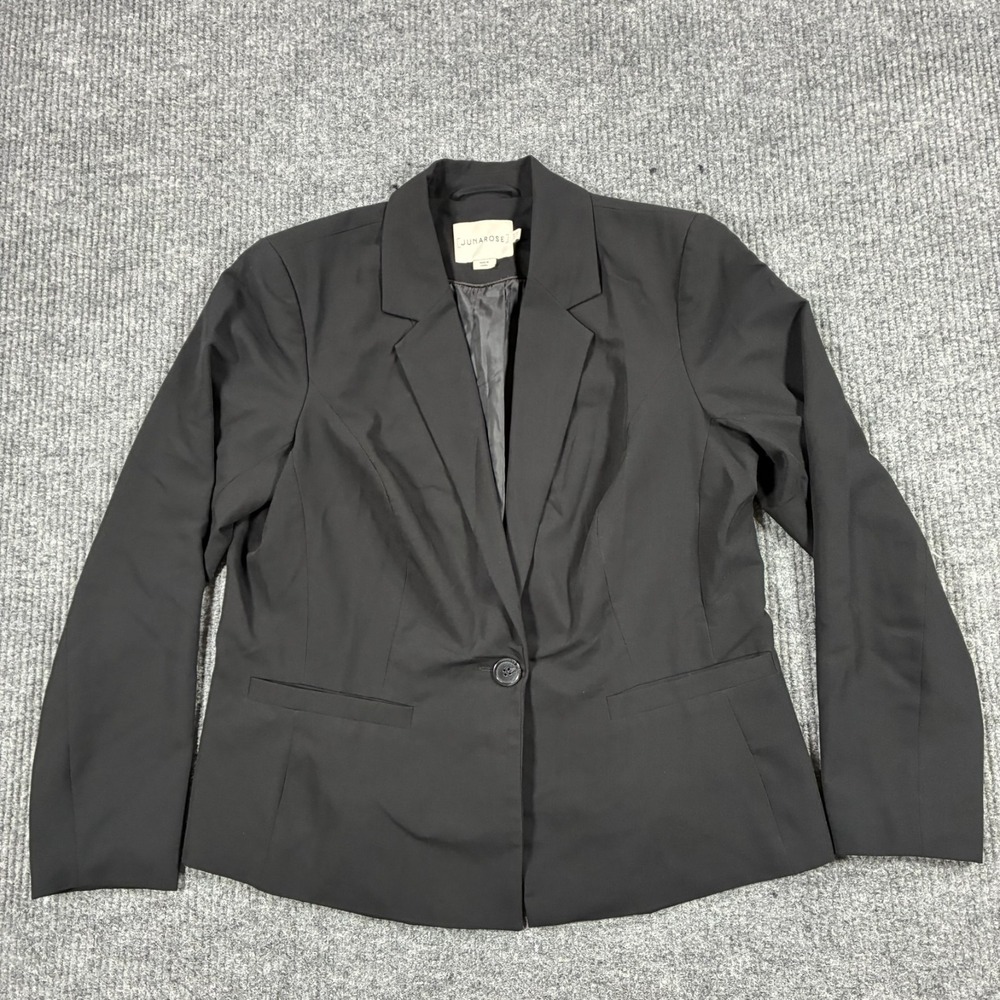 Junarose Womens US Size 12 Black One Button Blazer Jacket Long Sleeve Career